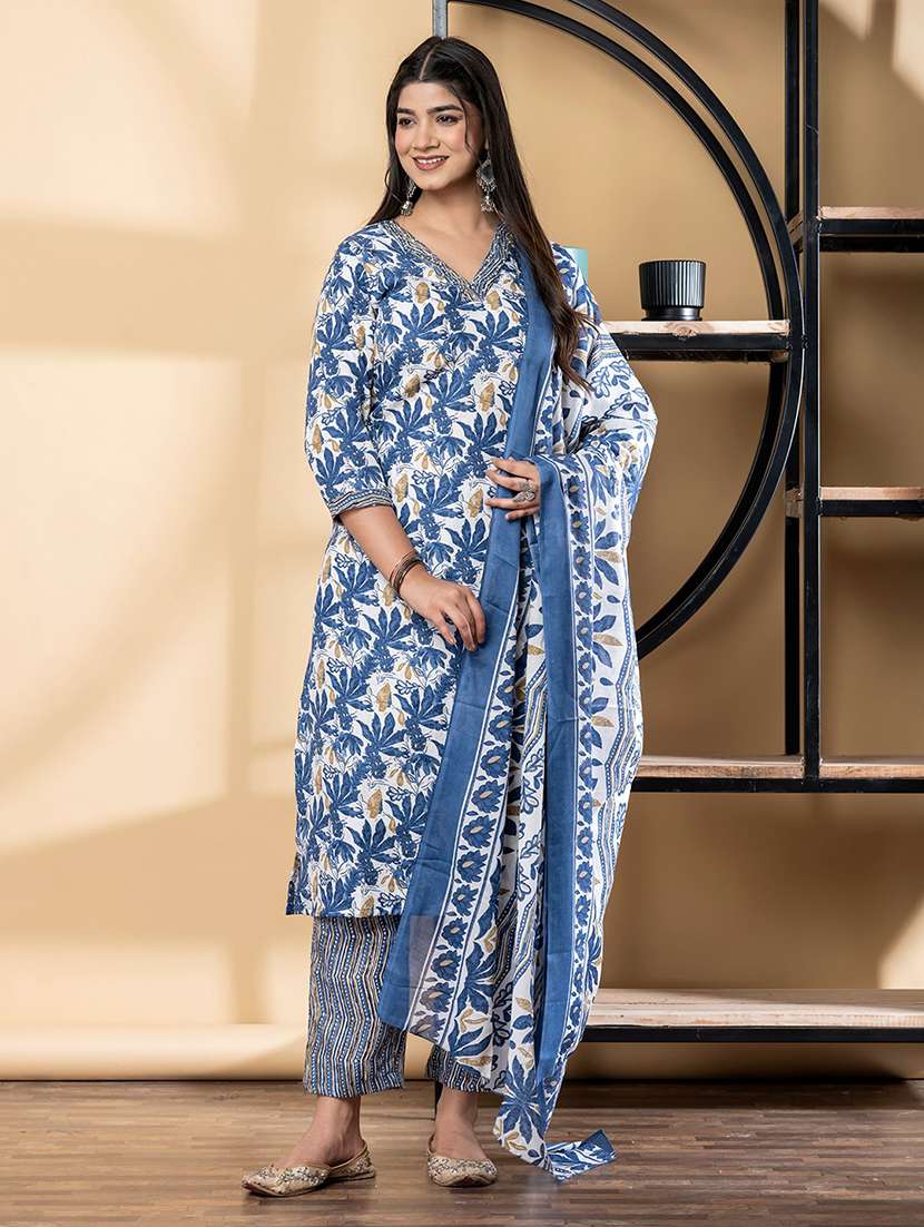 women three quarter sleeve kurta pant with dupatta set - 21972282 -  Standard Image - 1