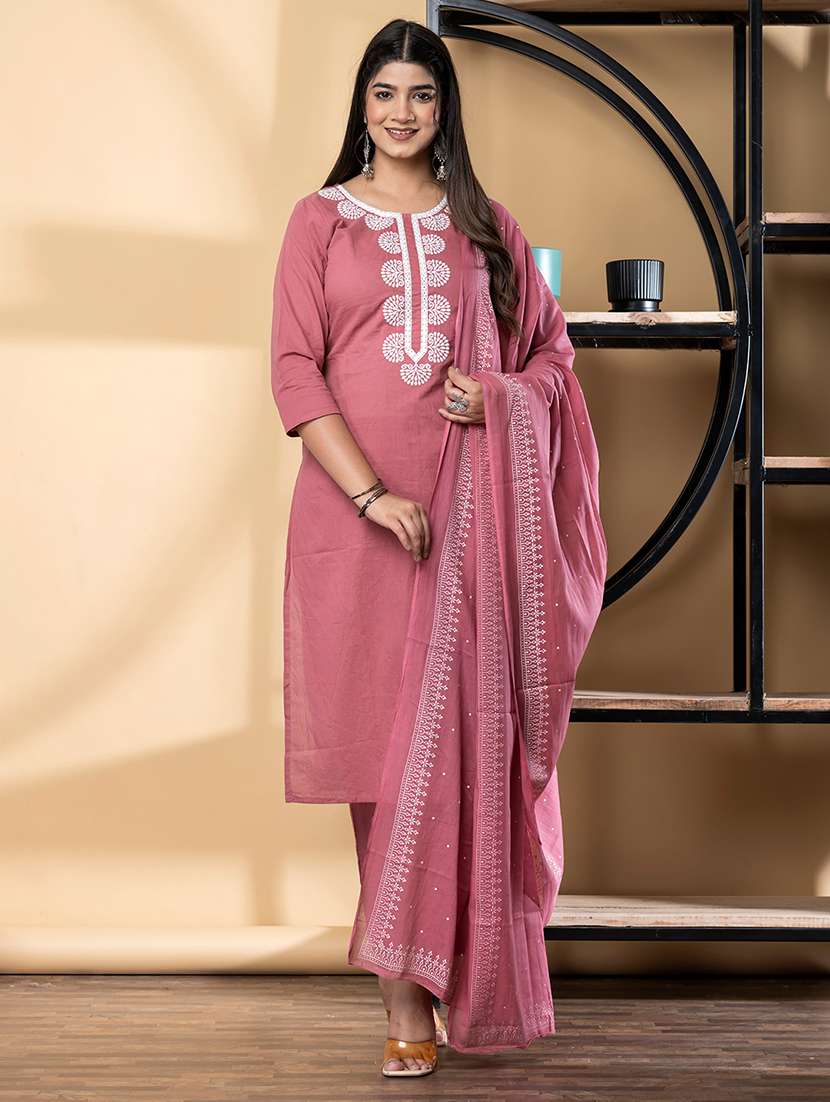 women three quarter sleeve kurta pant with dupatta set - 21972285 -  Standard Image - 1