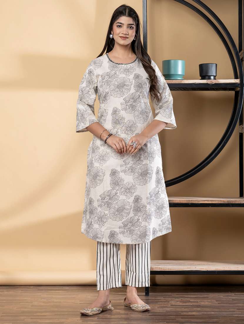 women floral printed three quarter sleeve kurta pant set - 21972287 -  Standard Image - 1
