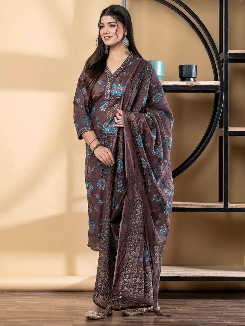 women three quarter sleeve kurta pant with dupatta set - 21972291 -  Standard Image - 1