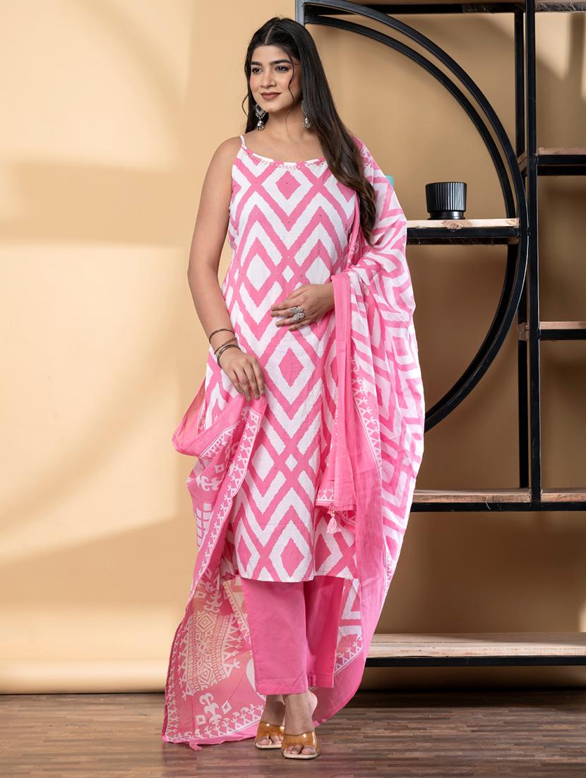 women printed sleeveless kurta pant with dupatta set - 21972295 -  Standard Image - 1