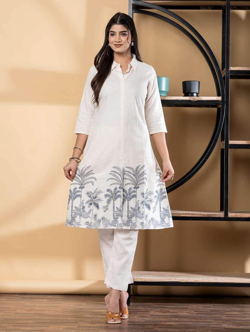 women printed three quarter sleeve kurta pant set - 21972302 -  Standard Image - 1