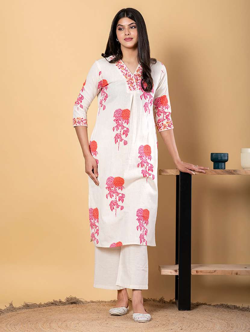 women floral printed three quarter sleeve kurta pant set - 21972308 -  Standard Image - 1