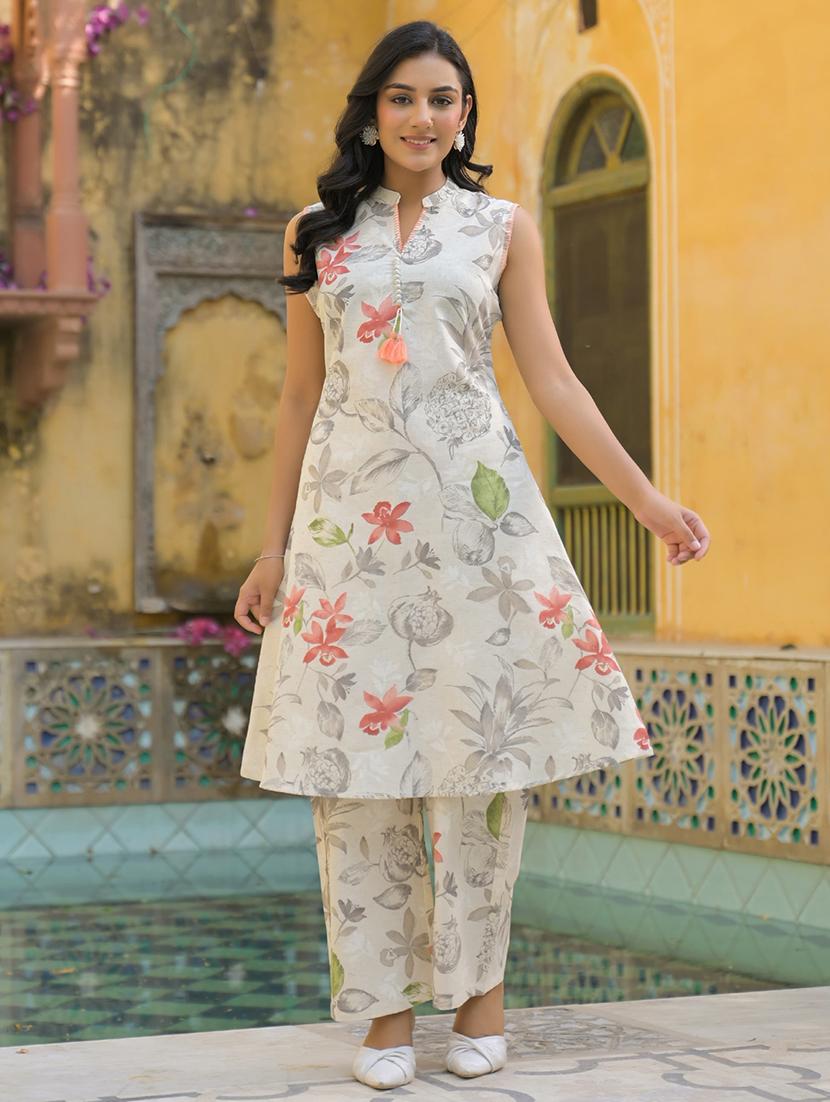 women floral printed sleeveless kurta pant set - 21972326 -  Standard Image - 1