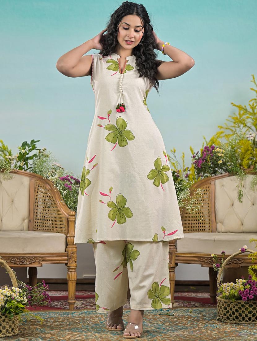 women floral printed sleeveless kurta pant set - 21972327 -  Standard Image - 1