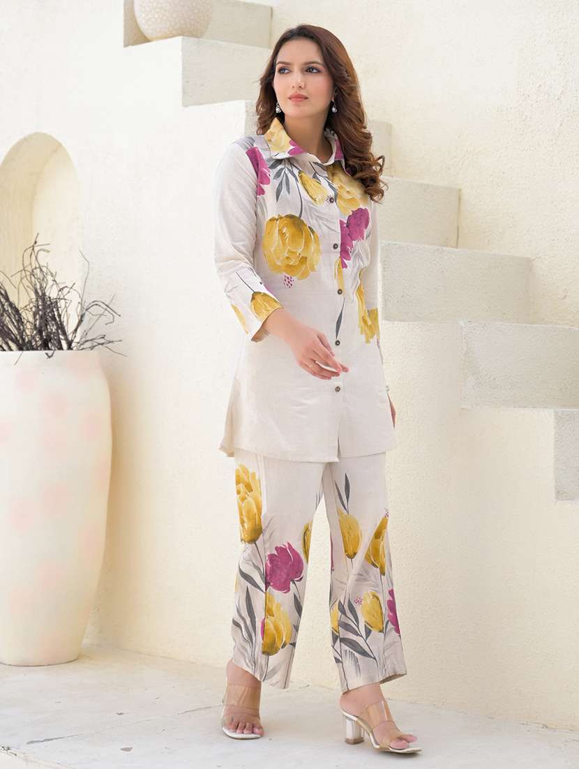 women floral printed three quarter sleeve ethnic co-ord set - 21972335 -  Standard Image - 1