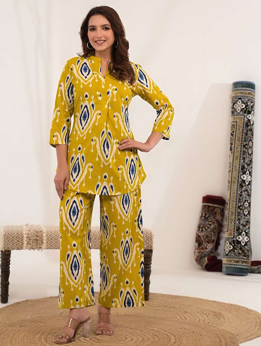 women ikat printed three quarter sleeve ethnic co-ord set - 21972337 -  Standard Image - 1