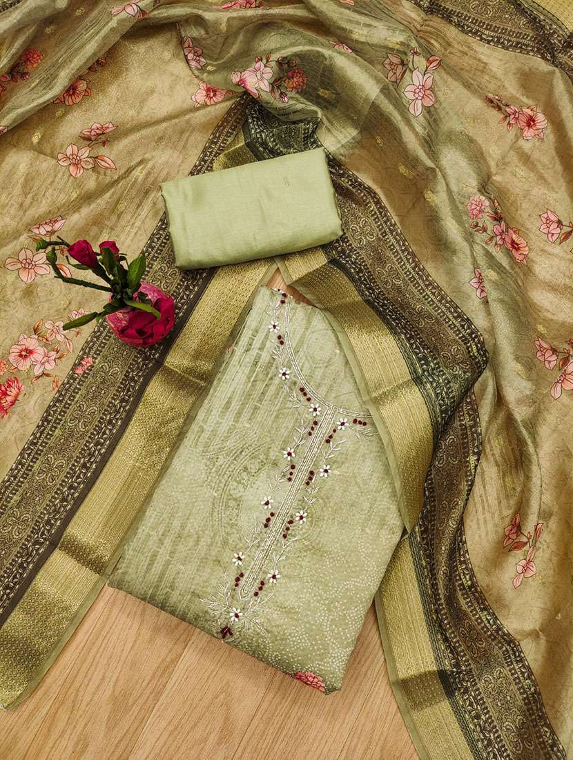 women printed embroidered unstitched suit set - 21972453 -  Standard Image - 1