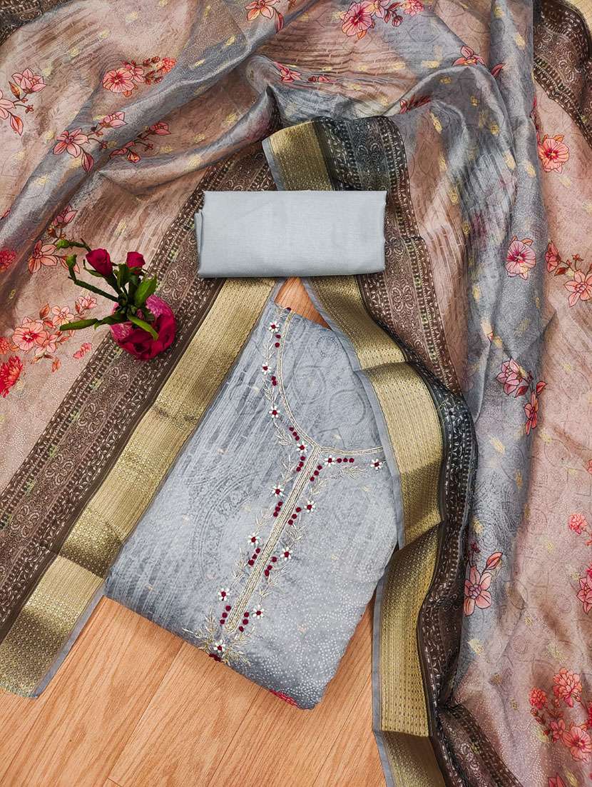 women printed embroidered unstitched suit set - 21972454 -  Standard Image - 1