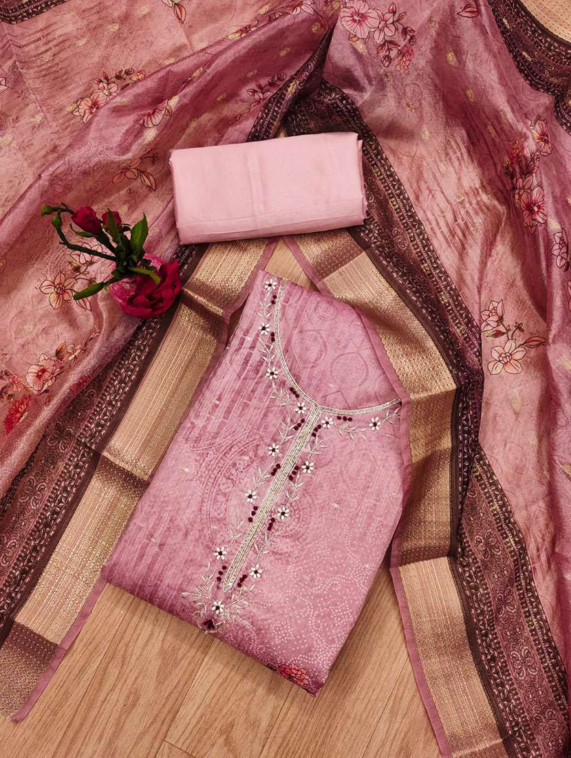 women printed embroidered unstitched suit set - 21972456 -  Standard Image - 1