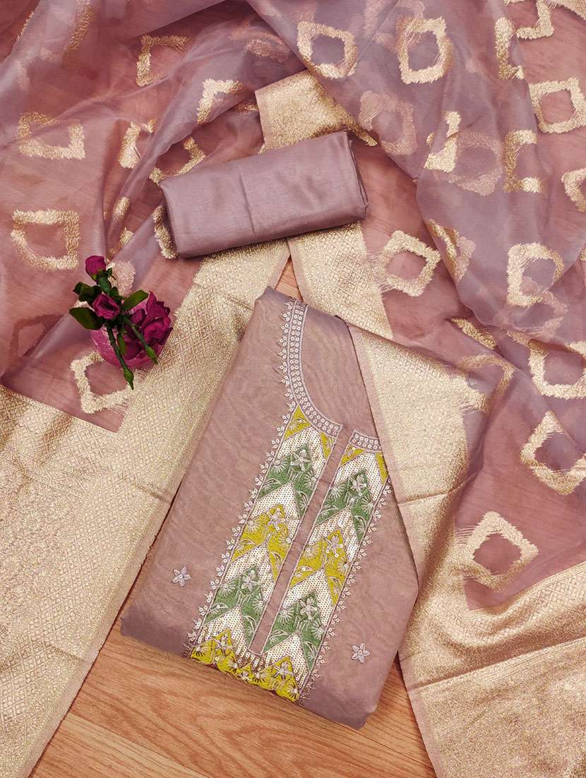 women solid with work embroidered unstitched suit set - 21972465 -  Standard Image - 1