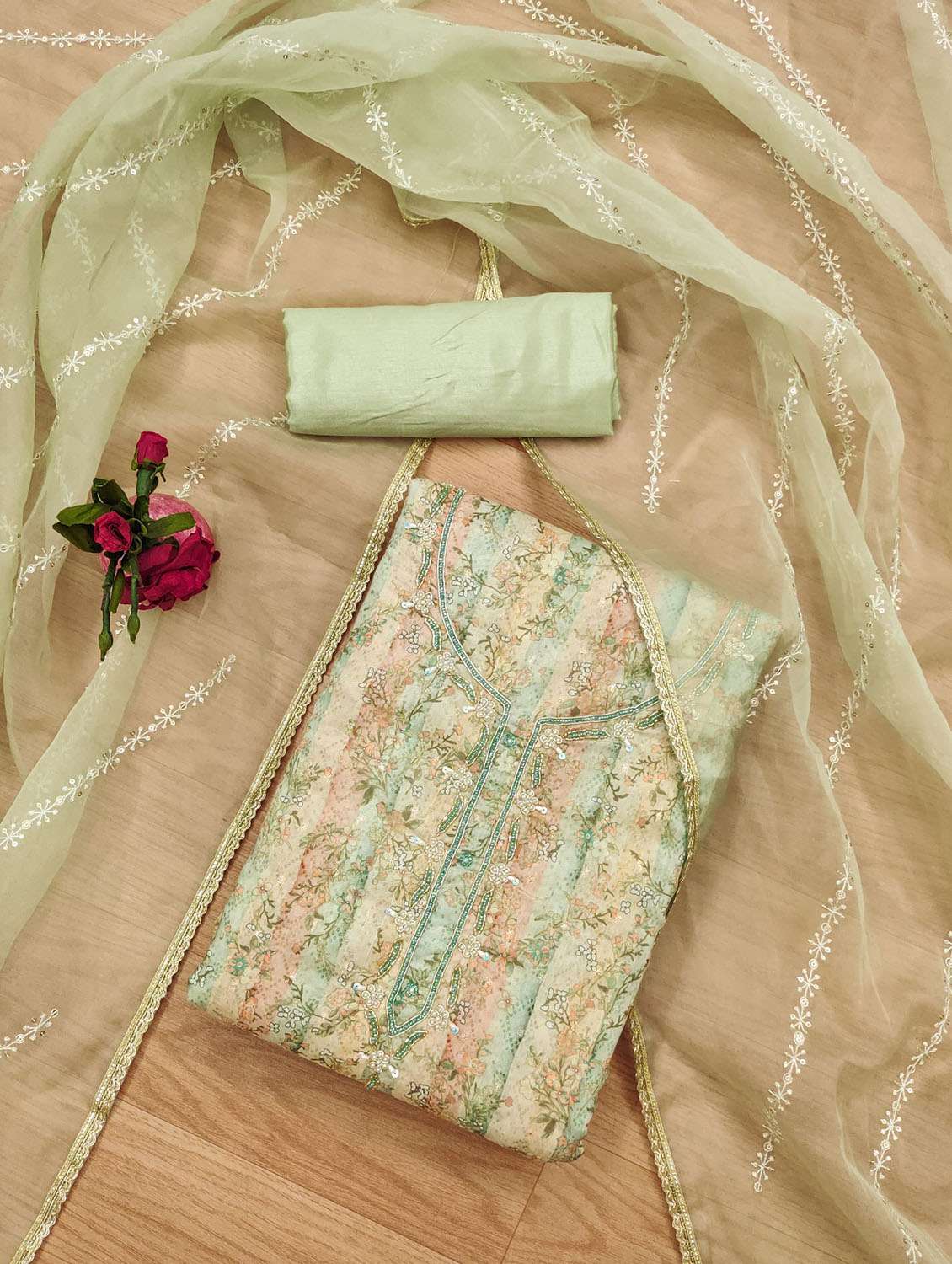 women printed embroidered unstitched suit set - 21972468 -  Standard Image - 1