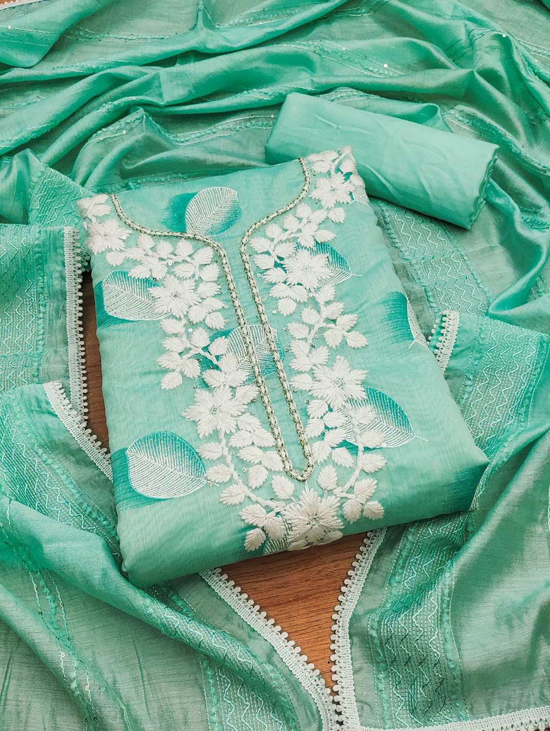 women printed embroidered unstitched suit set