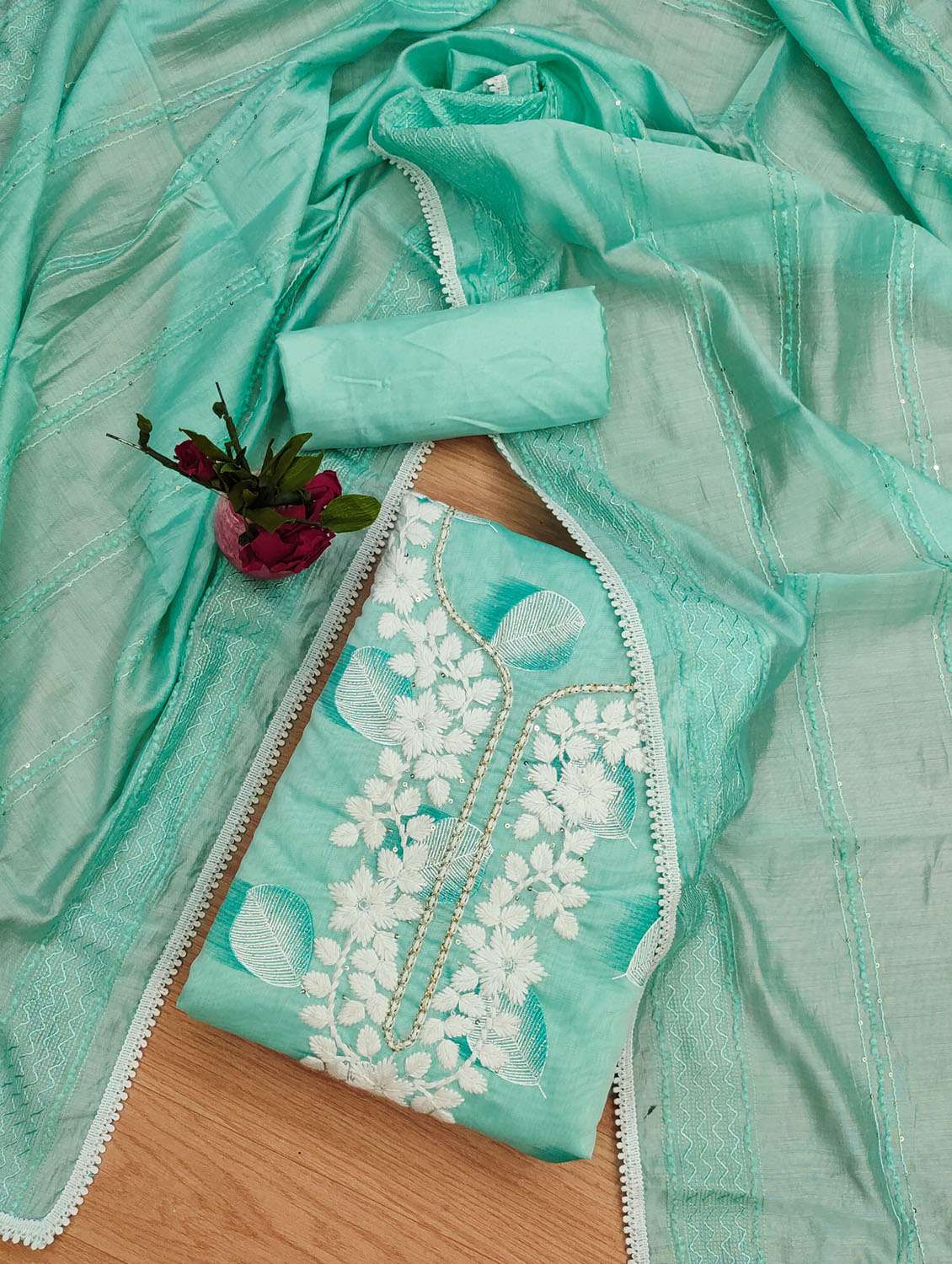 women printed embroidered unstitched suit set - 21972478 -  Standard Image - 1