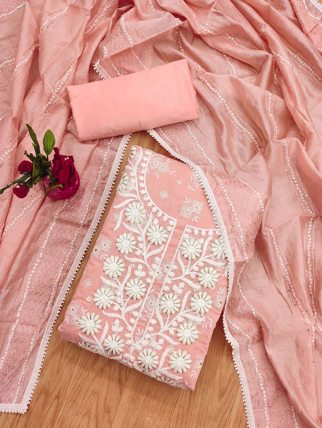 women solid with work embroidered unstitched suit set - 21972481 -  Standard Image - 1