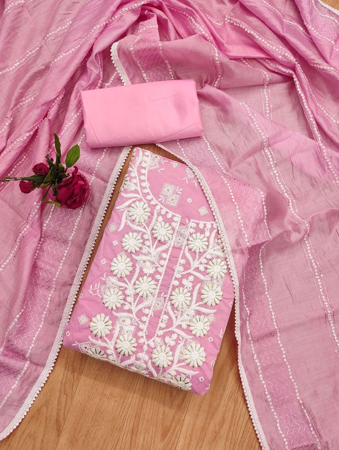 women solid with work embroidered unstitched suit set - 21972482 -  Standard Image - 1