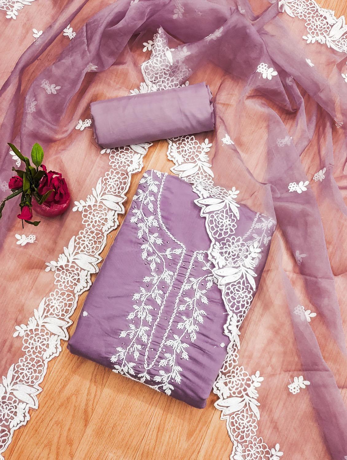 women solid with work embroidered unstitched suit set - 21972486 - Standard Image - 1