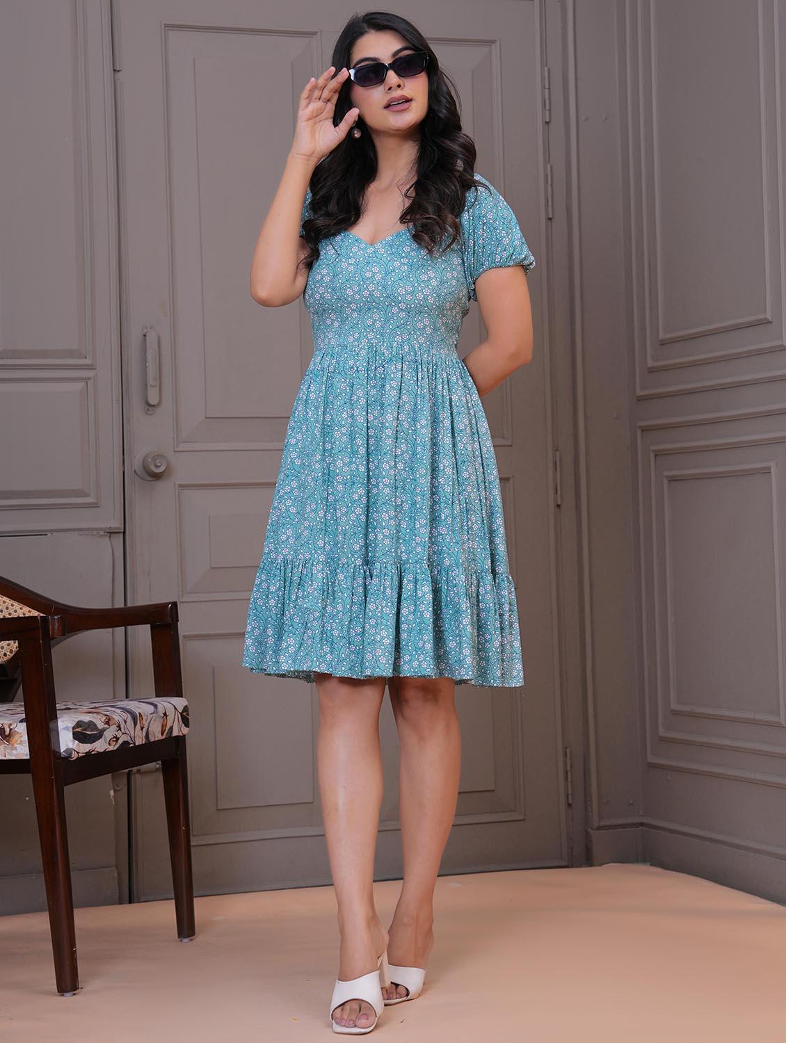 women floral print puff sleeve fit & flare dress - 21972494 -  Zoom Image - 0
