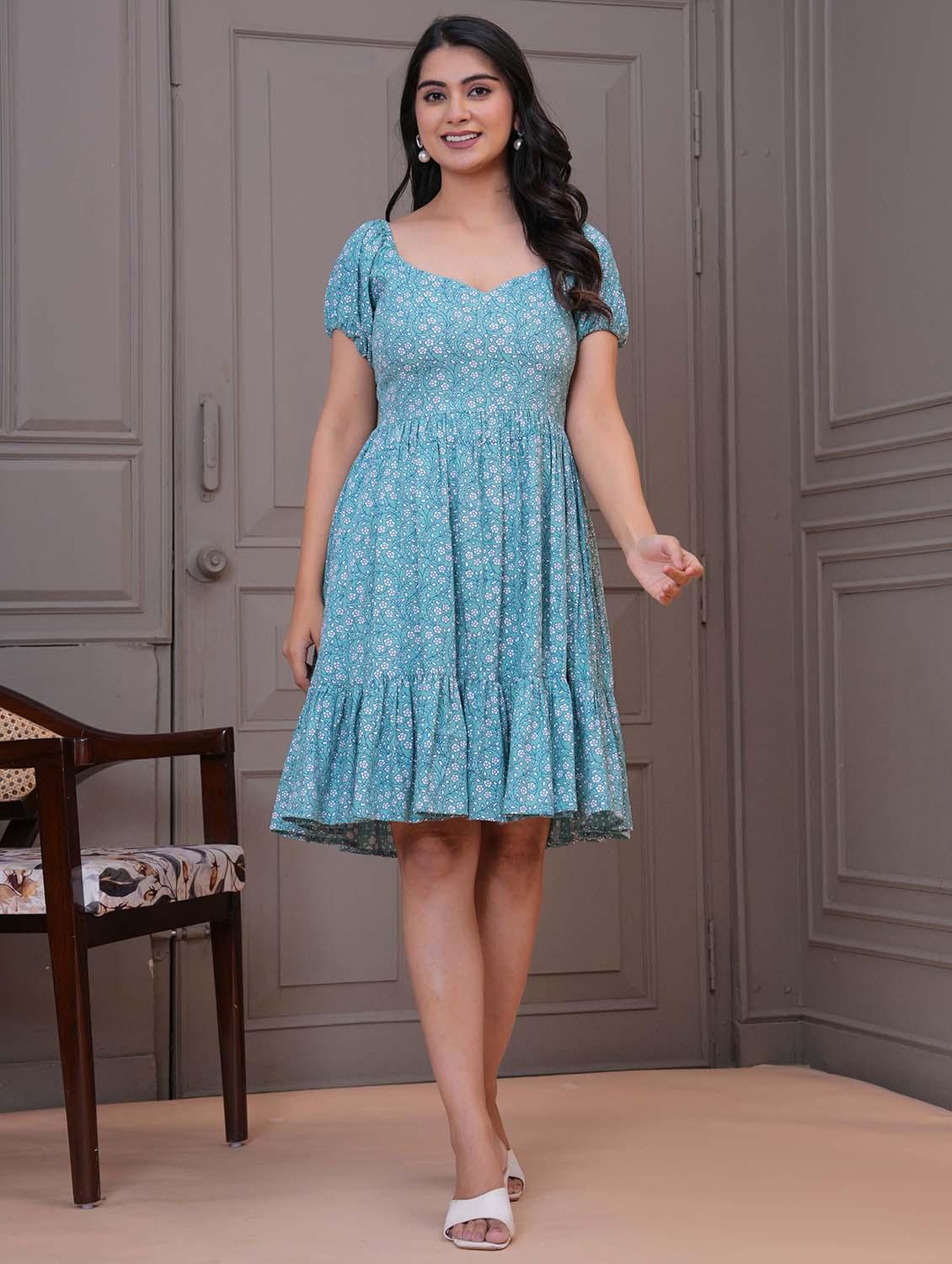 women floral print puff sleeve fit & flare dress - 21972494 - Standard Image - 4