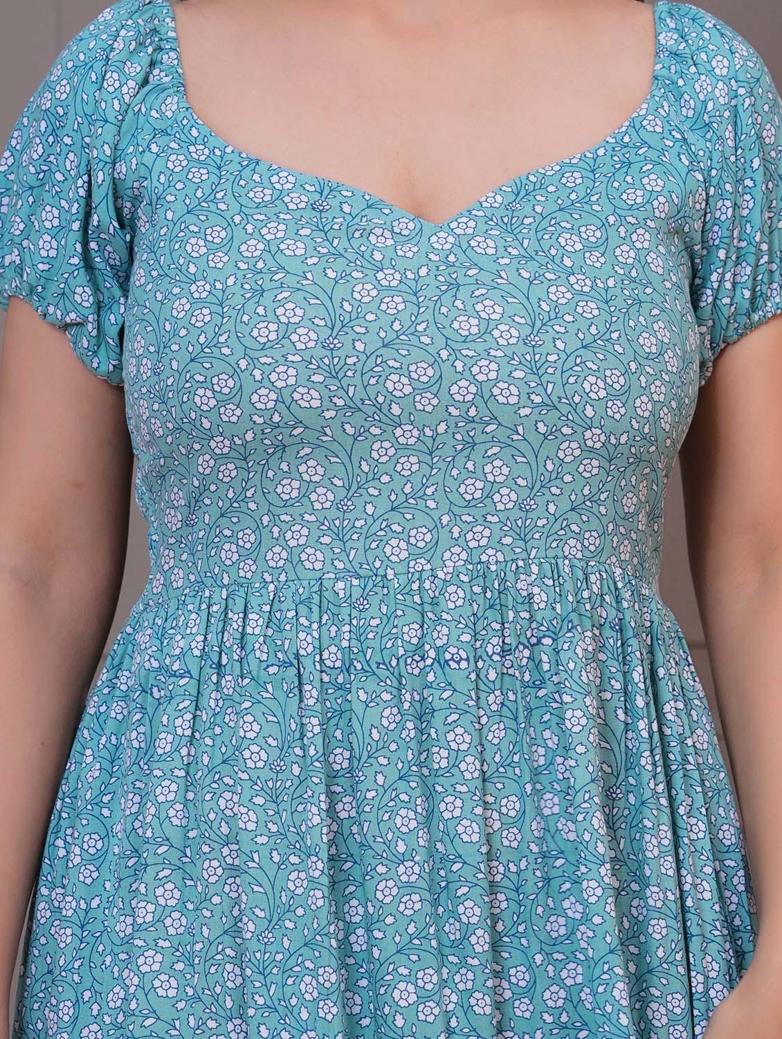 women floral print puff sleeve fit & flare dress - 21972494 - Standard Image - 6
