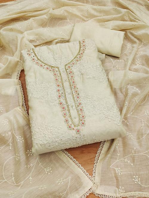 women solid with work embroidered unstitched suit set - 21972509 - Standard Image - 0