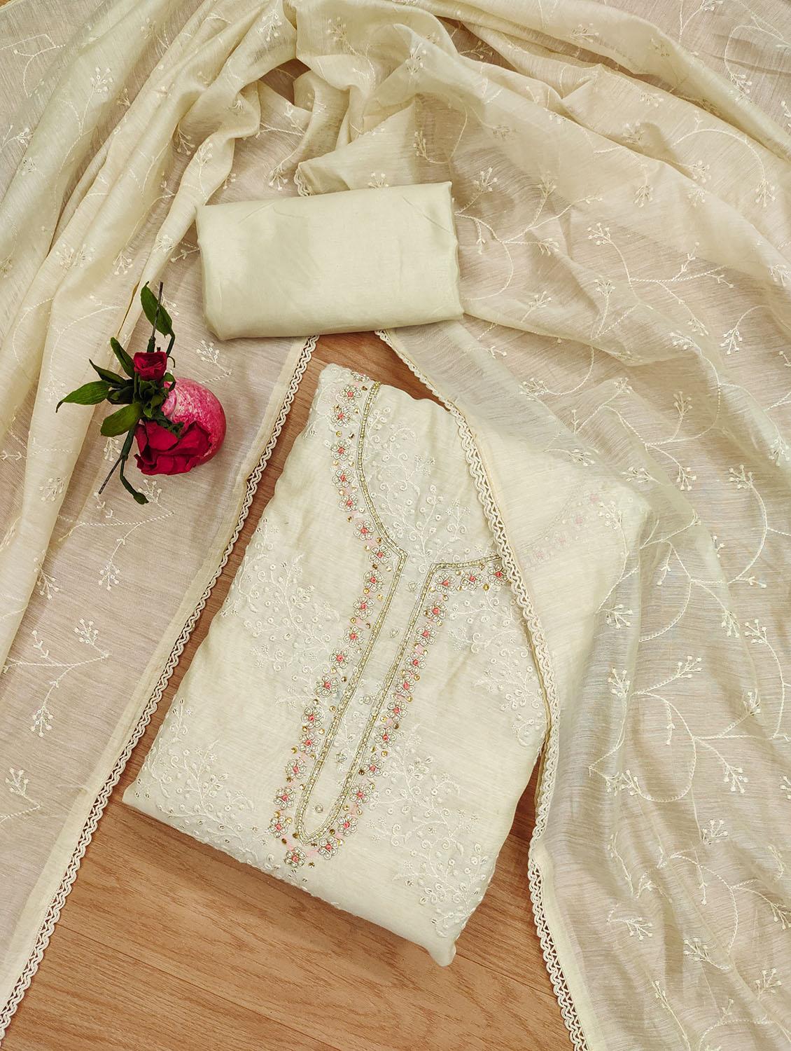 women solid with work embroidered unstitched suit set - 21972509 - Standard Image - 1
