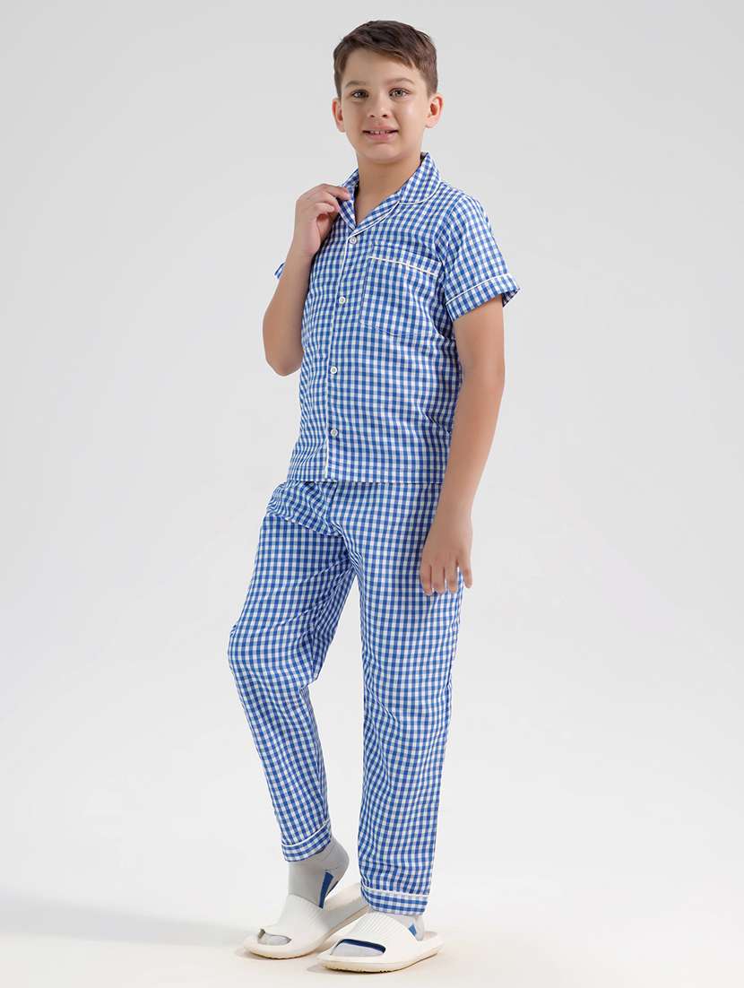 boys checkered short sleeve pyjama set nightwear - 21972512 -  Standard Image - 1