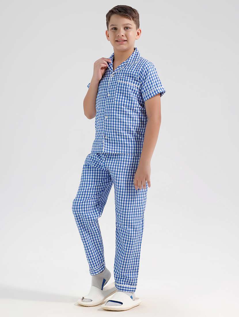 boys checkered nightwear pyjama set - 21972514 -  Standard Image - 1
