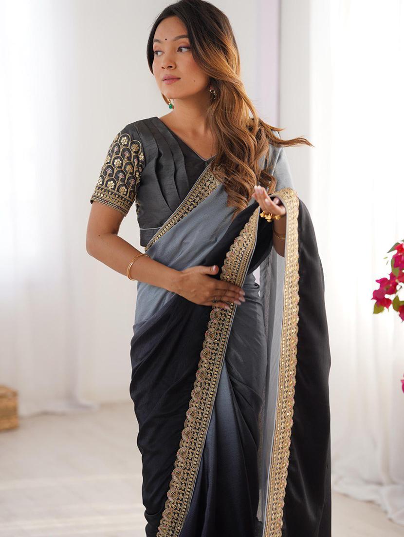 women ombre bordered saree with blouse - 21972516 - Standard Image - 4