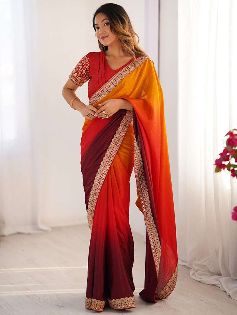 women ombre bordered saree with blouse