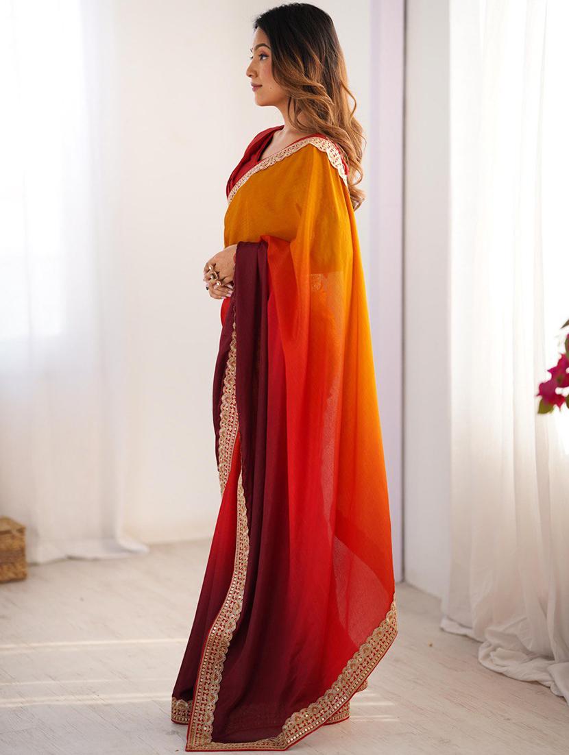 women ombre bordered saree with blouse - 21972517 -  Standard Image - 1