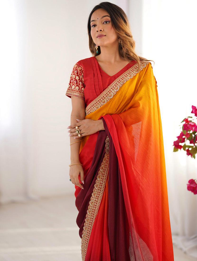 women ombre bordered saree with blouse - 21972517 - Standard Image - 4