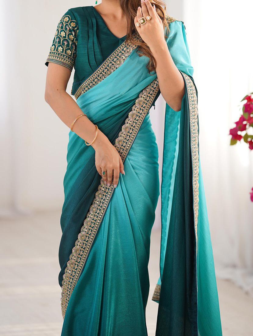 women ombre bordered saree with blouse - 21972518 - Standard Image - 4