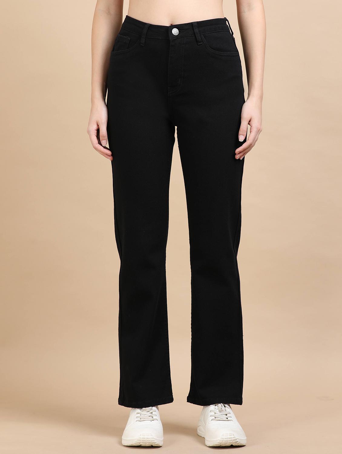 women solid high rise straight fit jean - 21972525 -  Zoom Image - 0