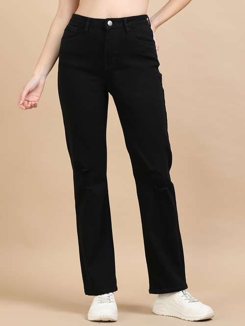 women distressed high rise straight fit jean - 21972526 - Standard Image - 0
