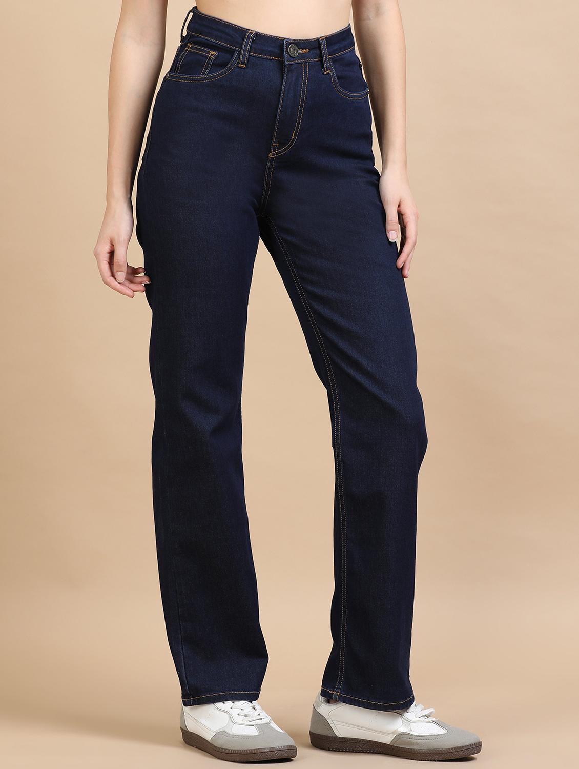 women solid high rise straight fit jean - 21972527 - Standard Image - 1