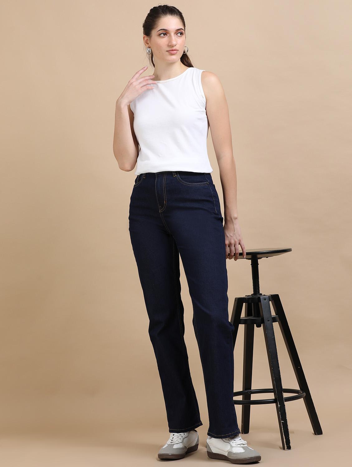 women solid high rise straight fit jean - 21972527 - Standard Image - 4