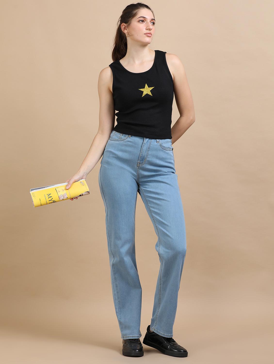 women solid high rise straight fit jean - 21972528 - Standard Image - 4