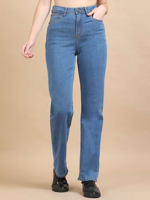 women solid high rise straight fit jean - 21972529 -  Standard Image - 0