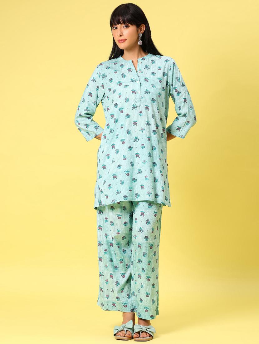 women three quarter sleeve ethnic co-ord set - 21972553 - Standard Image - 1