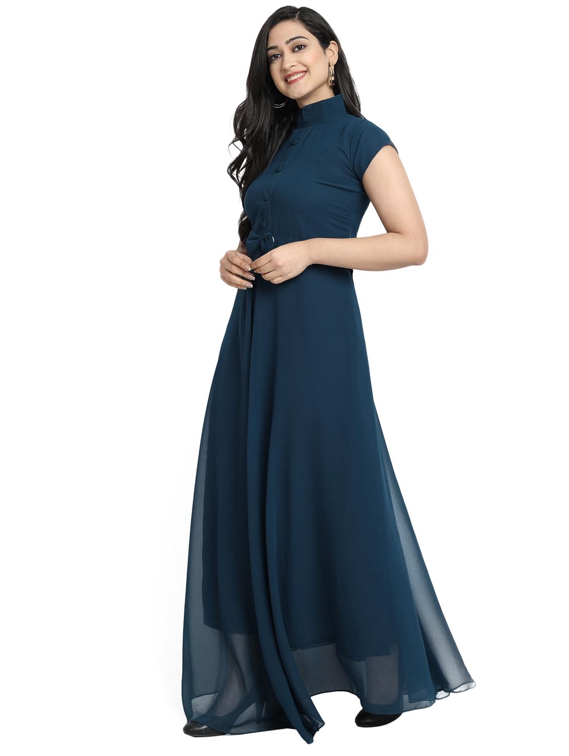 women solid mandarin neck fit & flare dress - 21972563 -  Standard Image - 1
