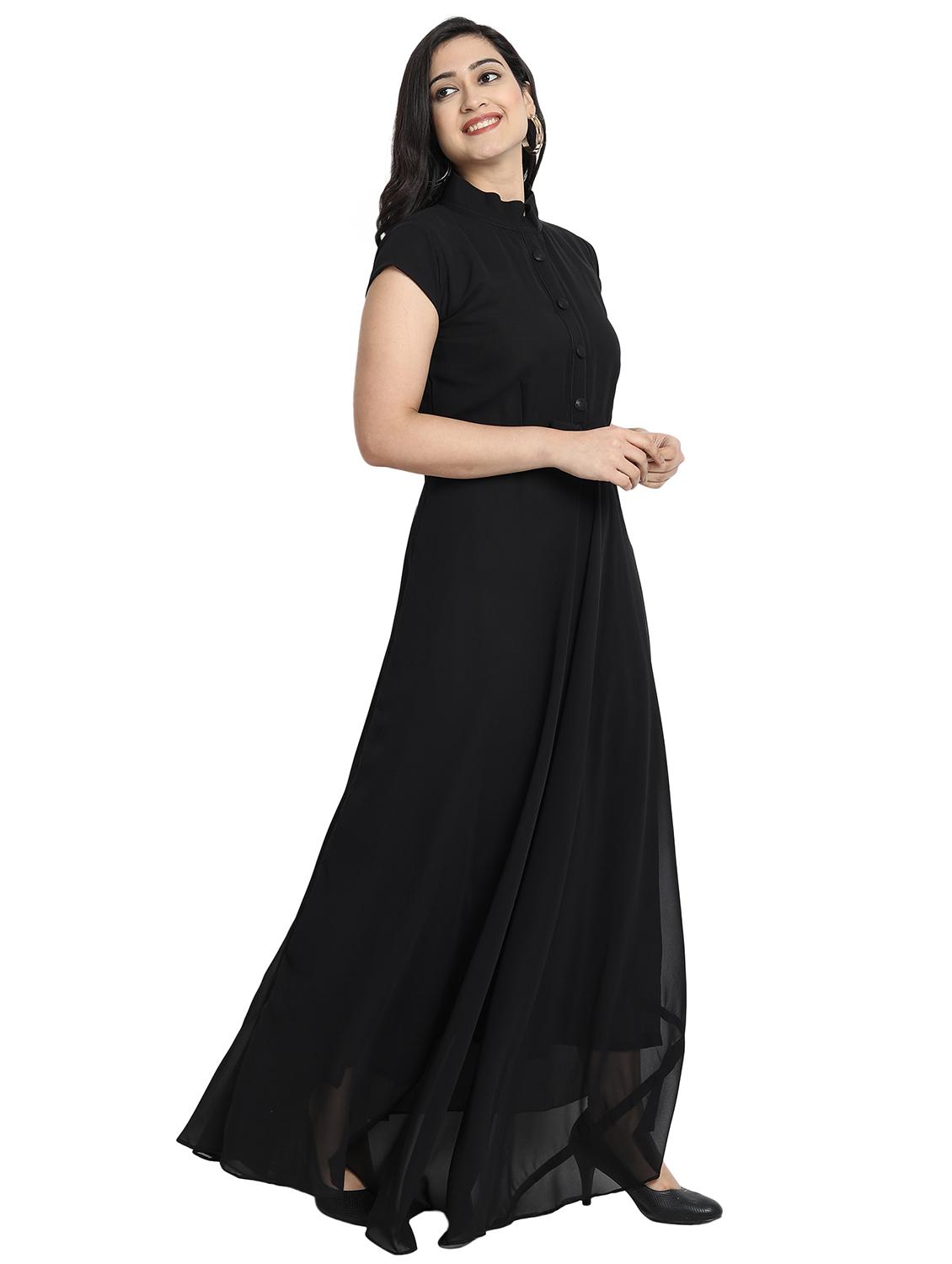 women solid mandarin neck fit & flare maxi dress - 21972565 - Standard Image - 1