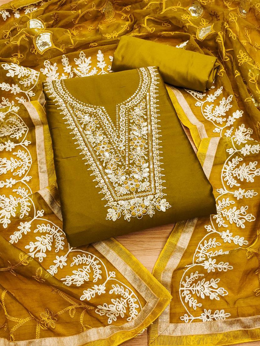 women solid with work embroidered unstitched suit set - 21972620 - Zoom Image - 0