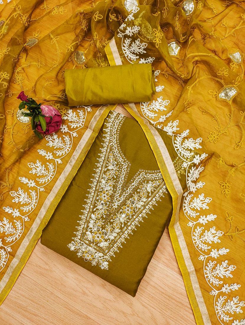 women solid with work embroidered unstitched suit set - 21972620 - Standard Image - 1