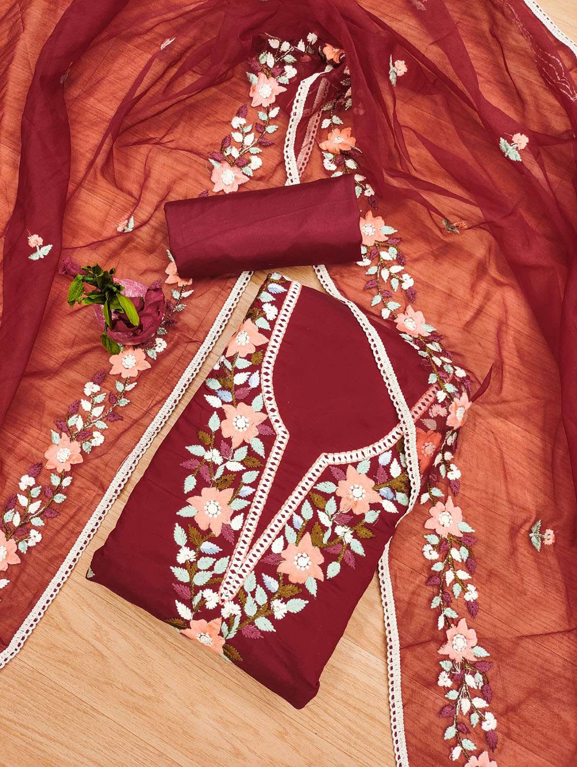 women solid with work embroidered unstitched suit set - 21972699 -  Standard Image - 1