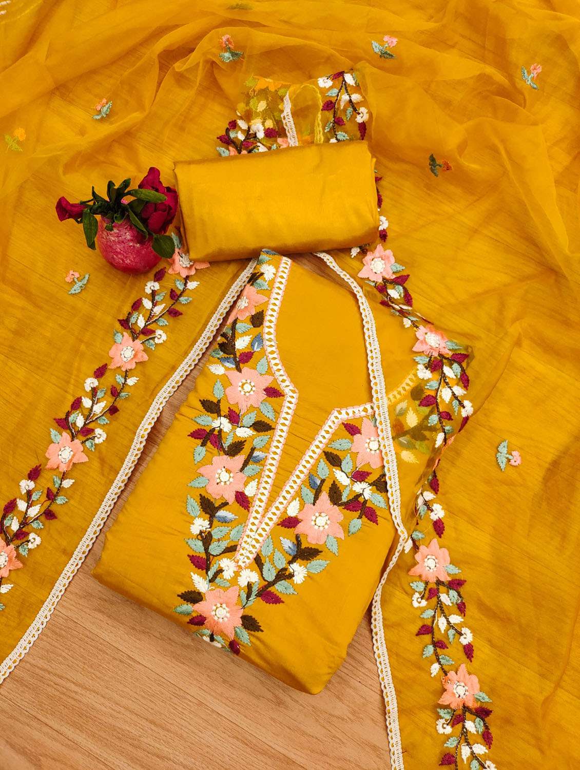 women solid with work embroidered unstitched suit set - 21972700 -  Standard Image - 1