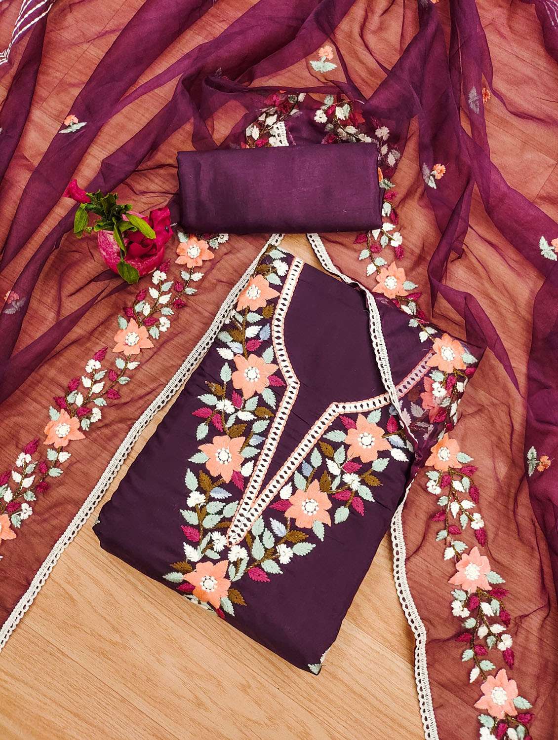 women solid with work embroidered unstitched suit set - 21972701 -  Standard Image - 1