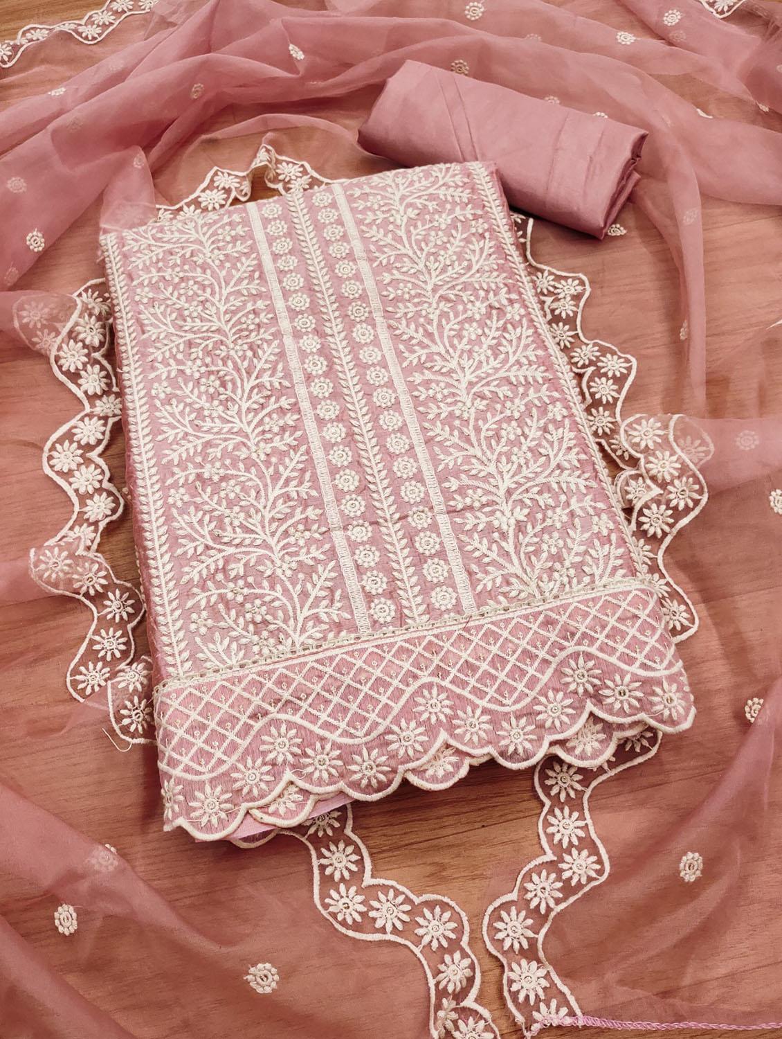 women solid with work embroidered unstitched suit set - 21972704 - Zoom Image - 0