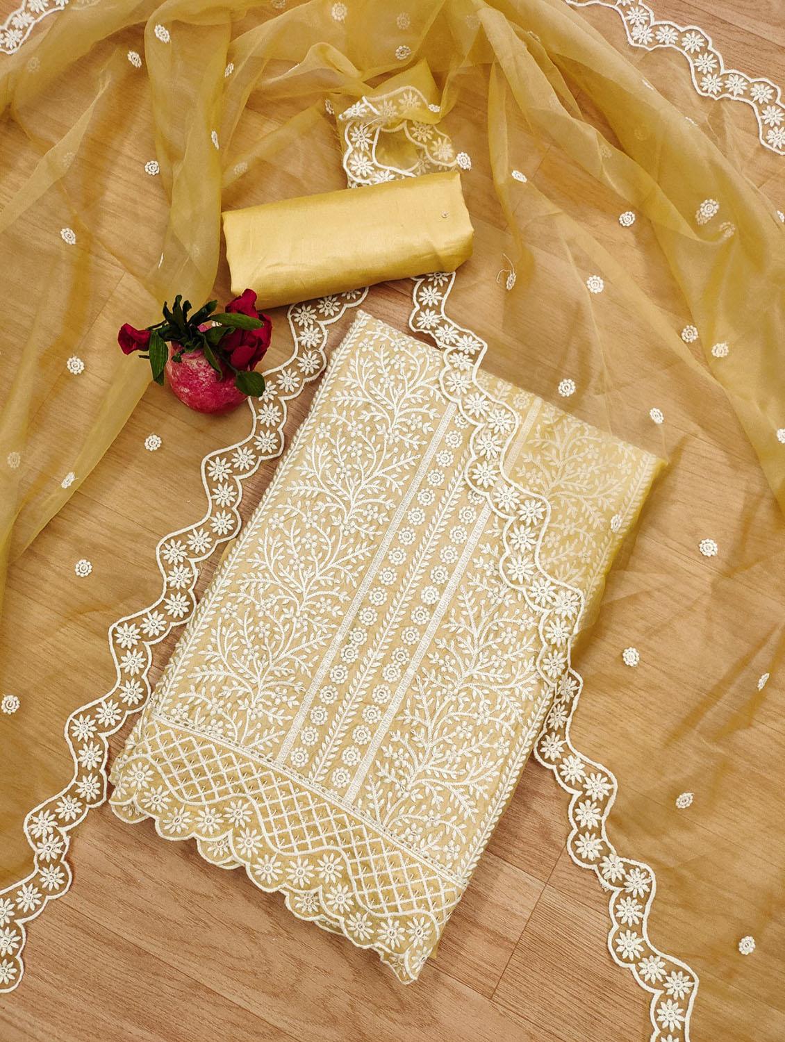 women solid with work embroidered unstitched suit set - 21972705 - Standard Image - 1
