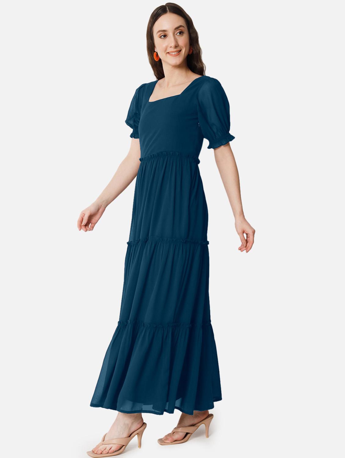 women solid puff sleeve tiered maxi dress - 21972842 - Standard Image - 1